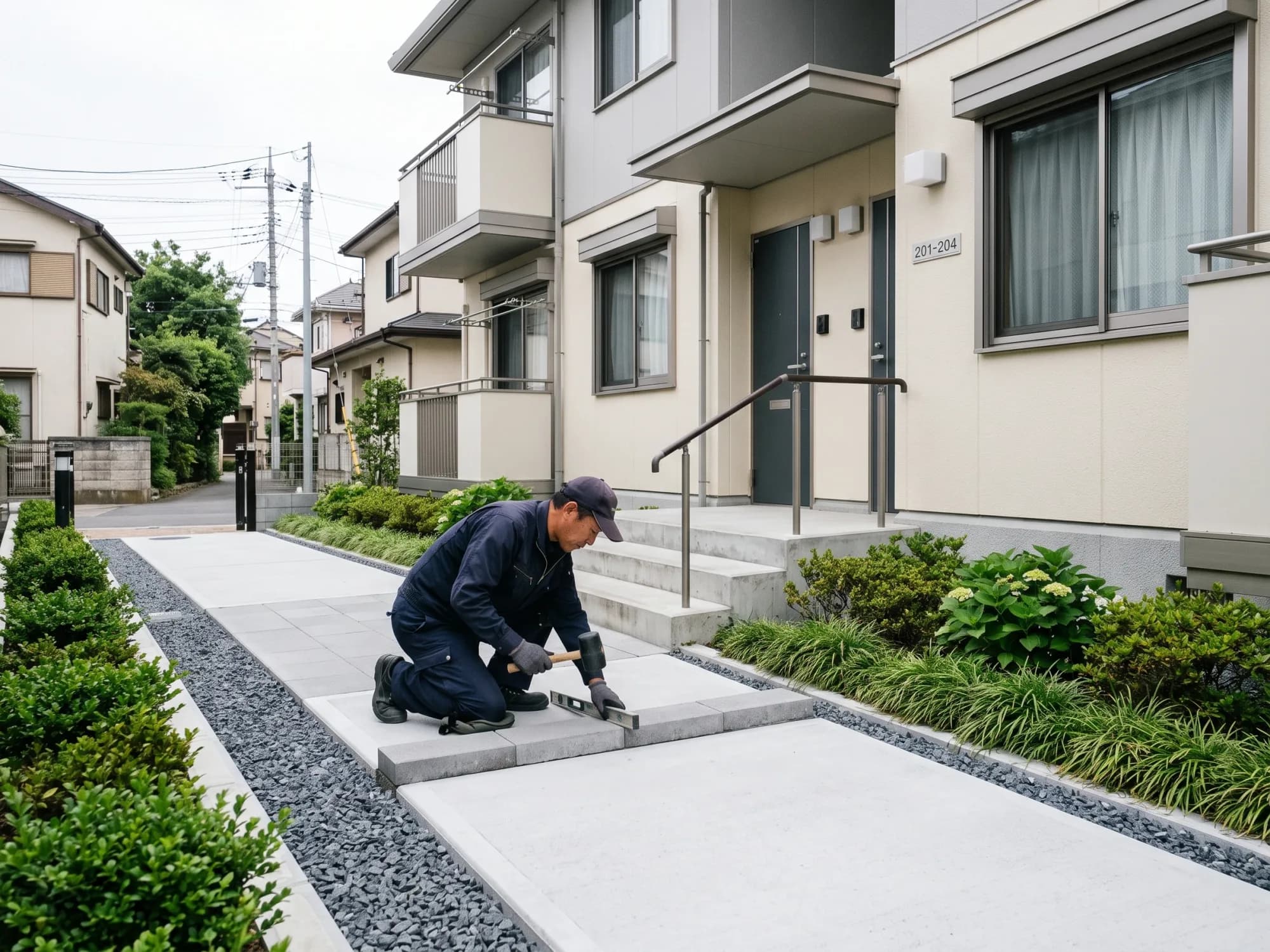 集合住宅の整えられた外構